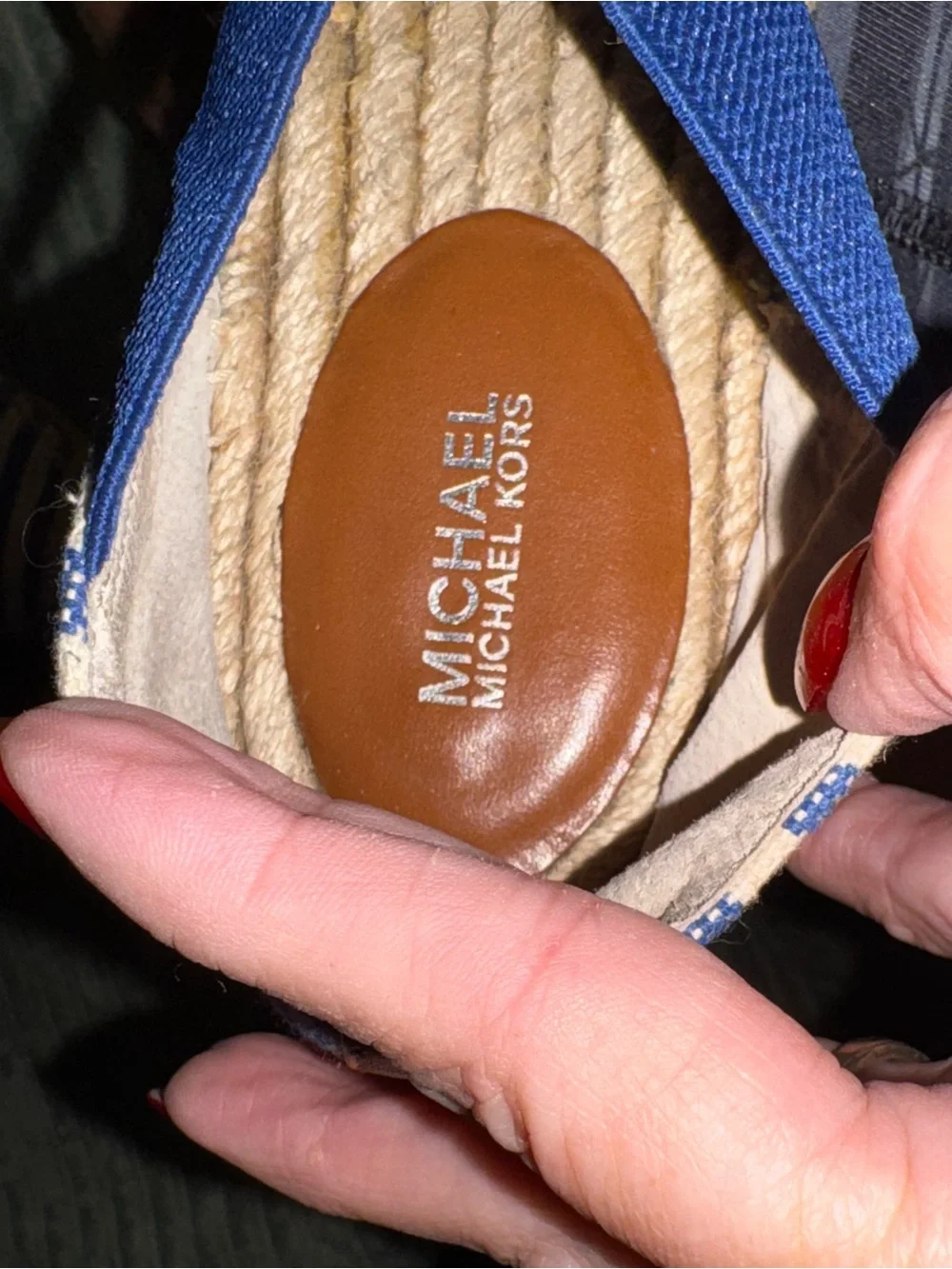 Michael Kors Navy and White Striped Espadrilles with Elastic Cross Straps